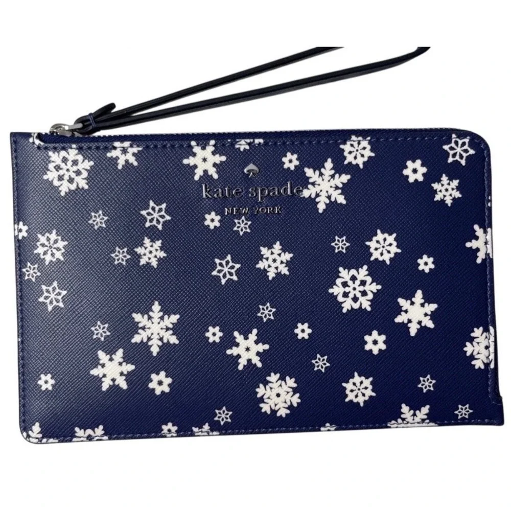 Kate Spade New‎ York Snowflake Toss Medium Wristlet Pouch Navy White KF152 New